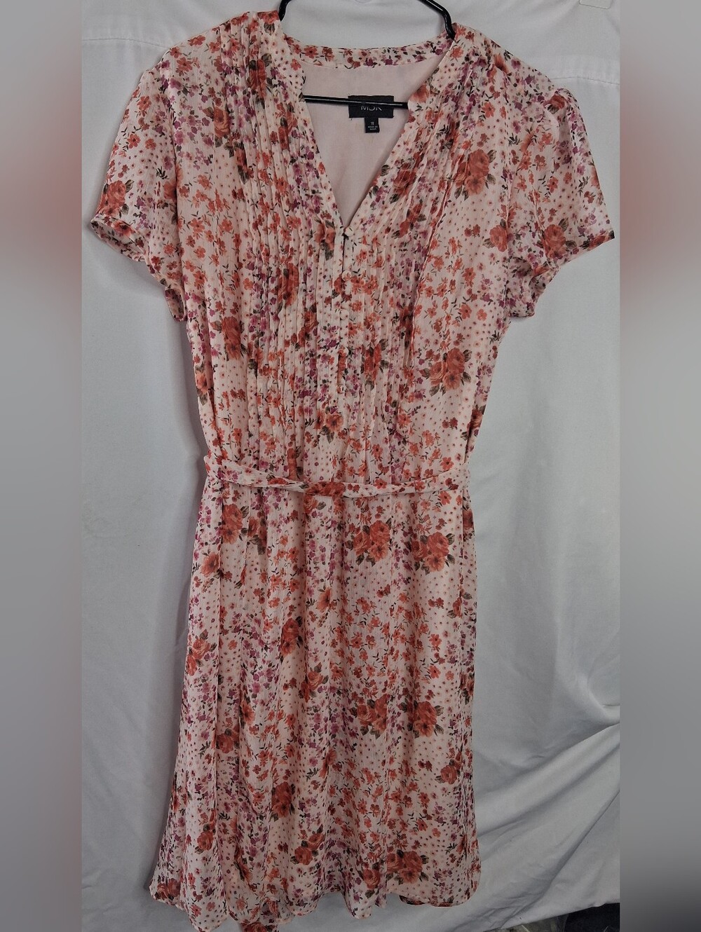 MSK Pink Floral Pintuck Midi Dress with Waist Tie